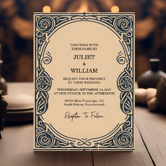 Motif Celtic Nordic Medieval Scroll Viking Wedding Invitation