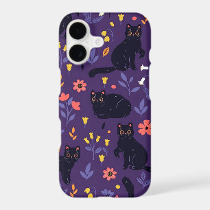 Motif Chats noirs et Fleurs sauvages