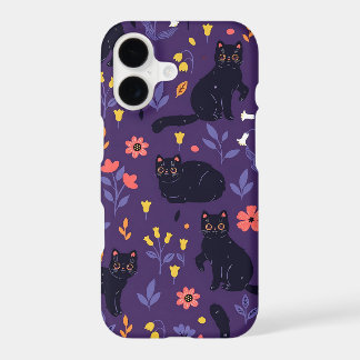 Motif Chats noirs et Fleurs sauvages