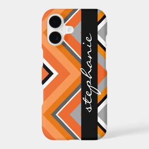 Motif chevron chic noir gris orange avec nom
