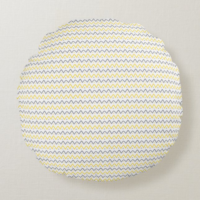 Motif Chevron Coussin rond jaune et gris (Devant)