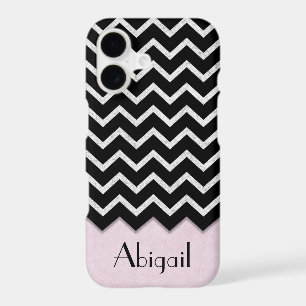 Motif chevron noir et argent avec rose