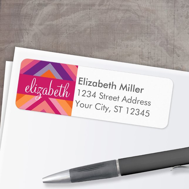 Motif Chevron rose chaud violet orange (Custom Return Address Labels - Low Minimum)