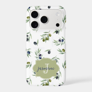 Motif chic aquarelle Monogramme Nom Vert olive