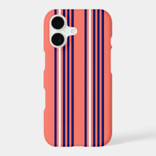 Motif cinq rayures corail, bleu marine et blanc