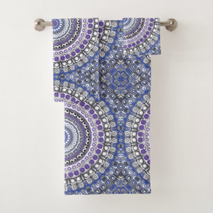 Motif circulaire géométrique mandala bleu et viole