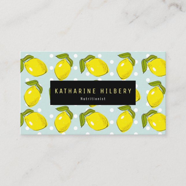 Motif citron Polka Dot Carte de visite bleu pâle (Devant)