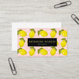 Motif citron Polka Dot Carte de visite rose pâle