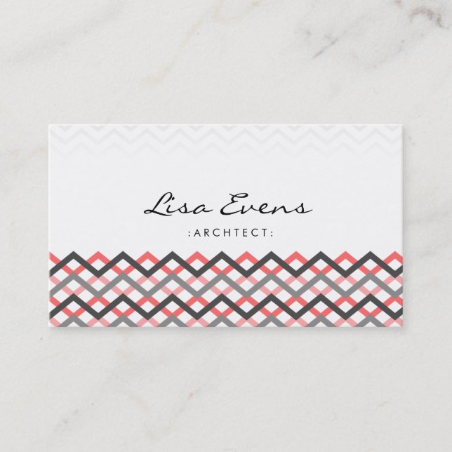 Motif classique Chevron Carte de visite gris rouge (Devant)