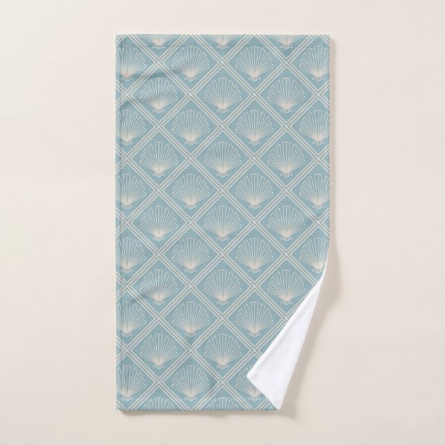 Motif Coquille Art Déco En Canard Oeuf Bleu Et Bei (Serviette à main)
