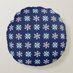 Motif d'accent botanique bleu élégant Coussin rond