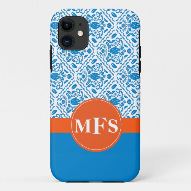 Motif Damas bleu/orange Initiales iPhone 5 coque (Dos)