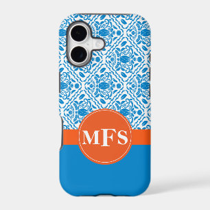 Motif Damas bleu/orange Initiales iPhone 5 coque