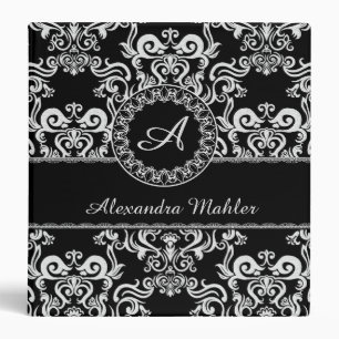 Motif Damas noir et blanc - Classeur Monogramme