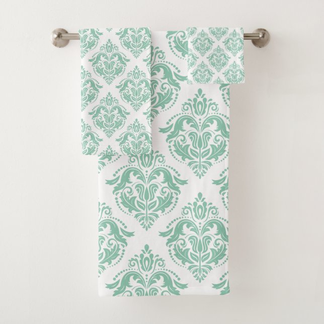 Motif damas vintage vert et blanc (En situation)