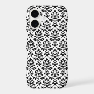 Motif damassé feuille noir sur blanc