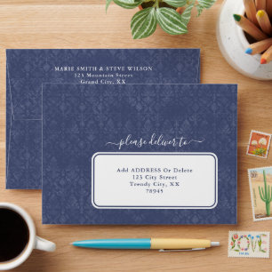 Motif damassé floral bleu foncé - Enveloppes perso