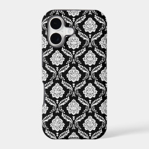 Motif Damassé Rococo Blanc sur Noir