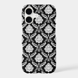 Motif Damassé Rococo Blanc sur Noir