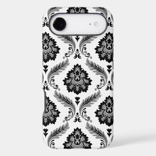Motif Damassé Rococo Gris Noir Blanc