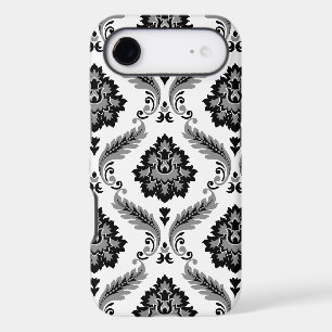 Motif Damassé Rococo Gris Noir Blanc