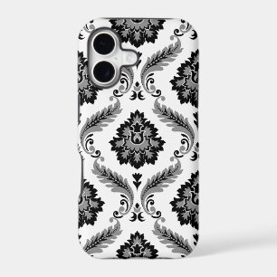 Motif Damassé Rococo Gris Noir Blanc