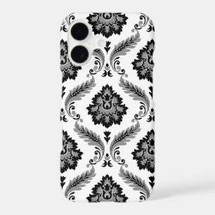 Motif Damassé Rococo Gris Noir Blanc