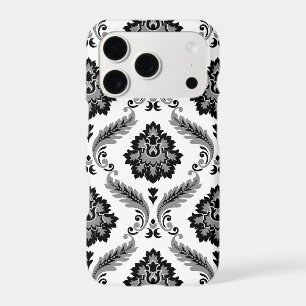 Motif Damassé Rococo Gris Noir Blanc