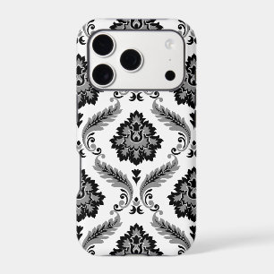 Motif Damassé Rococo Gris Noir Blanc