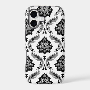 Motif Damassé Rococo Gris Noir Blanc