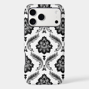 Motif Damassé Rococo Gris Noir Blanc
