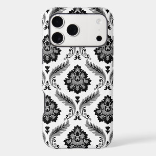 Motif Damassé Rococo Gris Noir Blanc