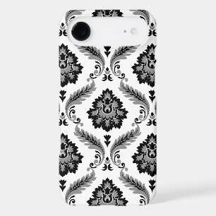 Motif Damassé Rococo Gris Noir Blanc