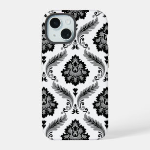 Motif Damassé Rococo Gris Noir Blanc