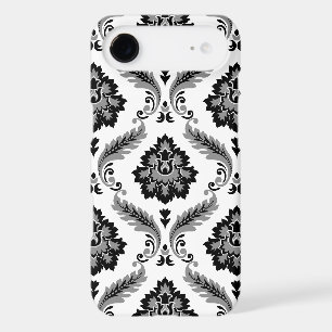 Motif Damassé Rococo Gris Noir Blanc
