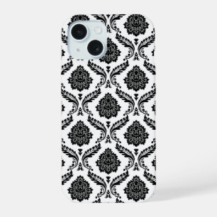 Motif Damassé Rococo Noir sur Blanc