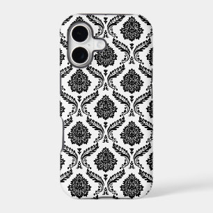 Motif Damassé Rococo Noir sur Blanc
