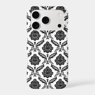 Motif Damassé Rococo Noir sur Blanc