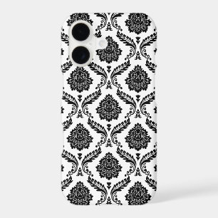 Motif Damassé Rococo Noir sur Blanc