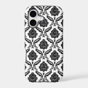 Motif Damassé Rococo Noir sur Blanc