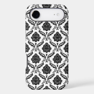 Motif Damassé Rococo Noir sur Fond Blanc