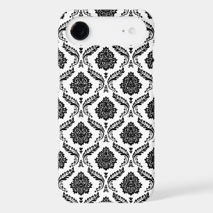 Motif Damassé Rococo Noir sur Fond Blanc