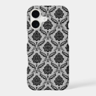 Motif Damassé Rococo Noir sur Gris