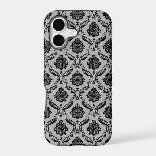 Motif Damassé Rococo Noir sur Gris