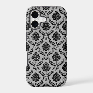 Motif Damassé Rococo Noir sur Gris