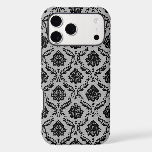 Motif Damassé Rococo Noir sur Gris