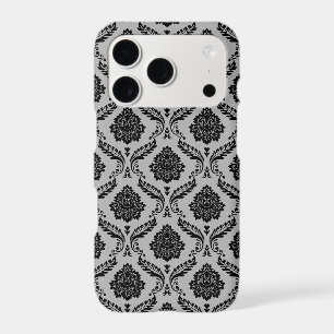 Motif Damassé Rococo Noir sur Gris