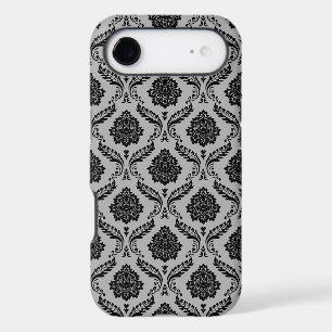 Motif Damassé Rococo Noir sur Gris