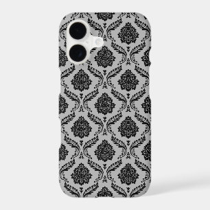 Motif Damassé Rococo Noir sur Gris
