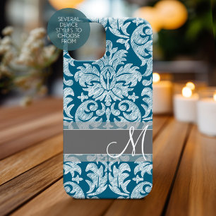 Motif damassé tableau noir blanc sarcelle